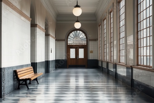 Modern city hall department processing tax forms urban environment interior design government facility wide angle civic engagement photo