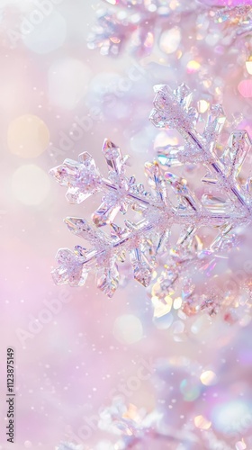 Enchanting christmas backgroundfrosty snowflake close-up winter wonderland colorful bokeh magical atmosphere photo