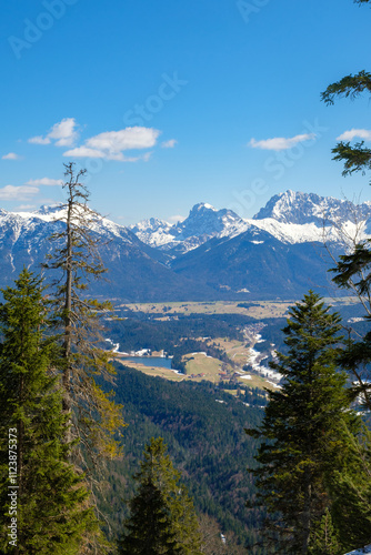 Stunning winter landscape of Garmisch-Partenkirchen in Bavaria, Germany with snow-capped mountains