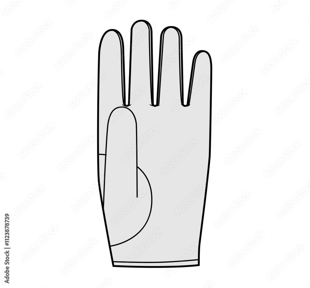 Obraz premium Wrist Length Glove Fashion hand accessory clothing technical illustration garment. Vector back view for Men, women, unisex style flat template CAD mockup sketch outline on white background