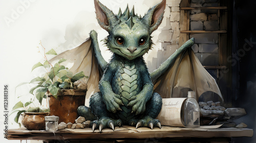 Obraz na płótnie funny green dragon, cartoon style. w salonie