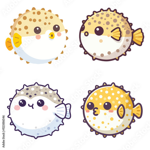 set collection cute puffer fish vector