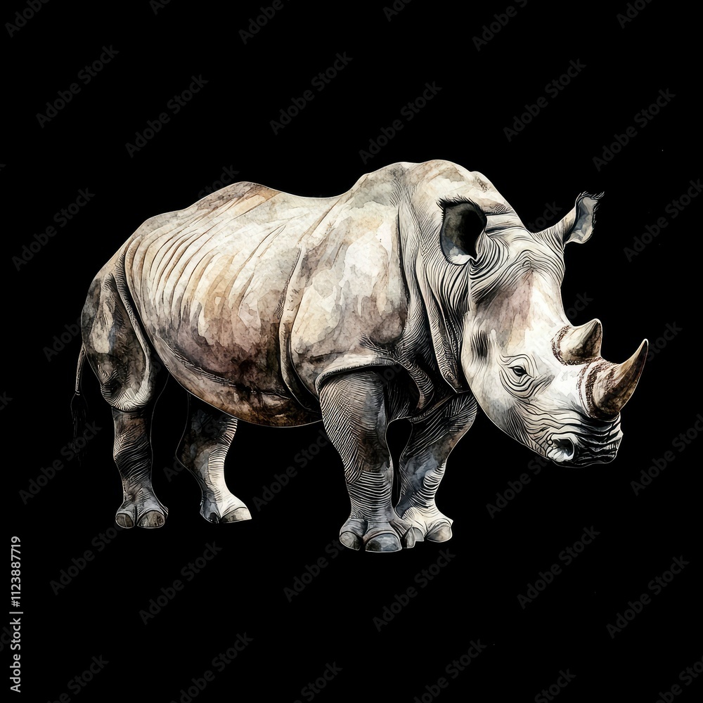 Obraz premium Watercolor Illustration of a White Rhino
