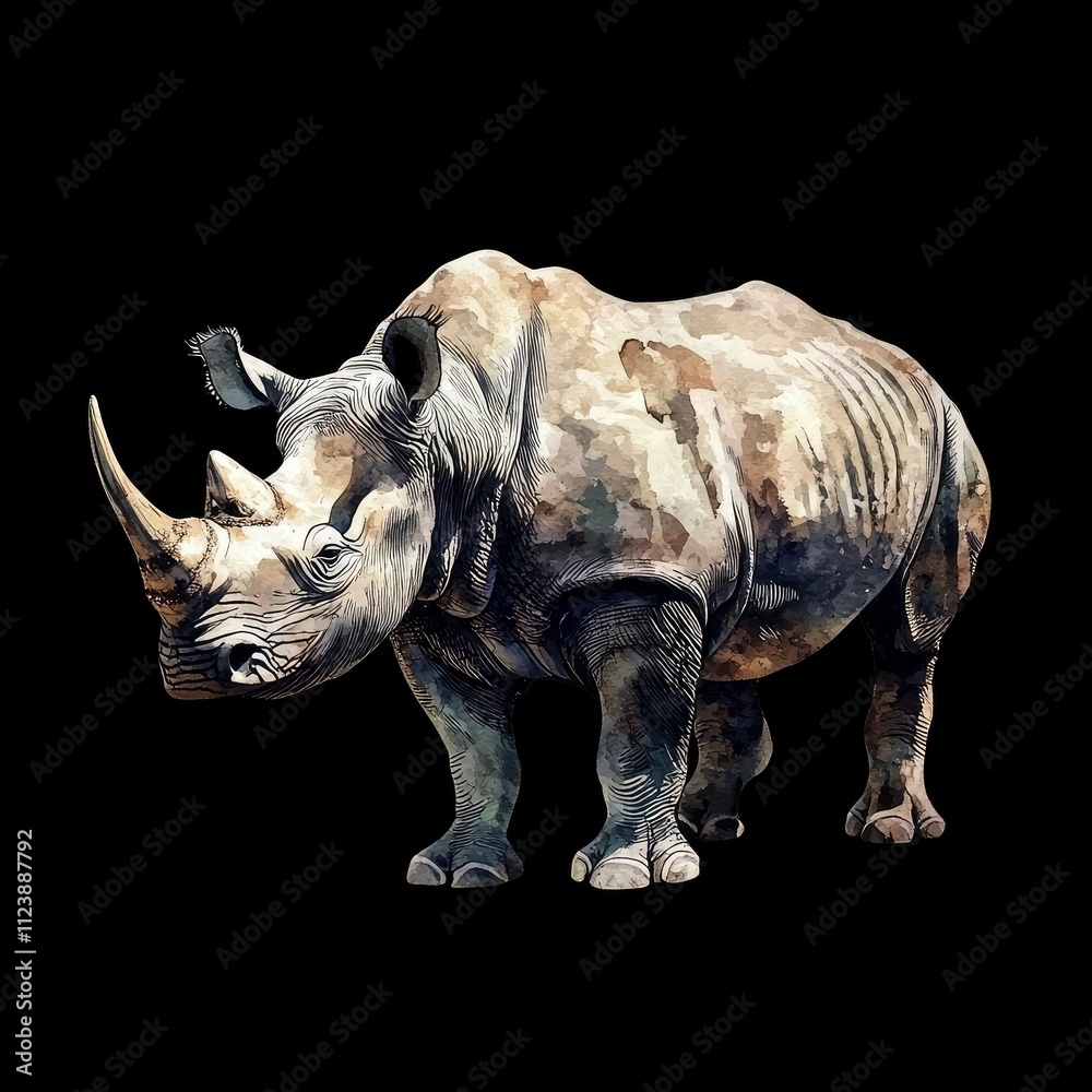 Fototapeta premium Watercolor Illustration of a White Rhinoceros