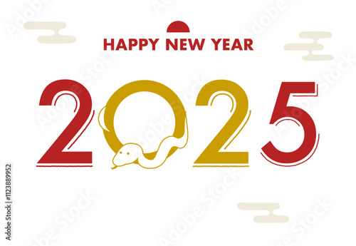 可愛い巳年の2025年年賀状素材