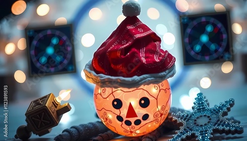 christmas tree and snowman