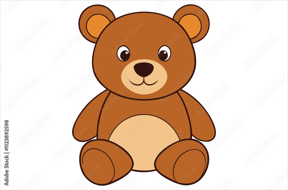 Fototapeta premium brown teddy bear sits on a white background, toy, cartoon, bear vector, silhouette.
