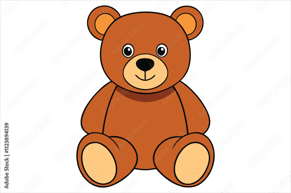 Fototapeta premium brown teddy bear sits on a white background, toy, cartoon, bear vector, silhouette.