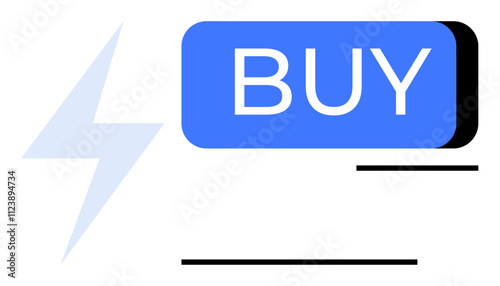 Blue Buy button with lightning bolt symbol representing swift action, with minimalistic black lines. Ideal for e-commerce, online shopping, digital marketing, advertisements, user interface design