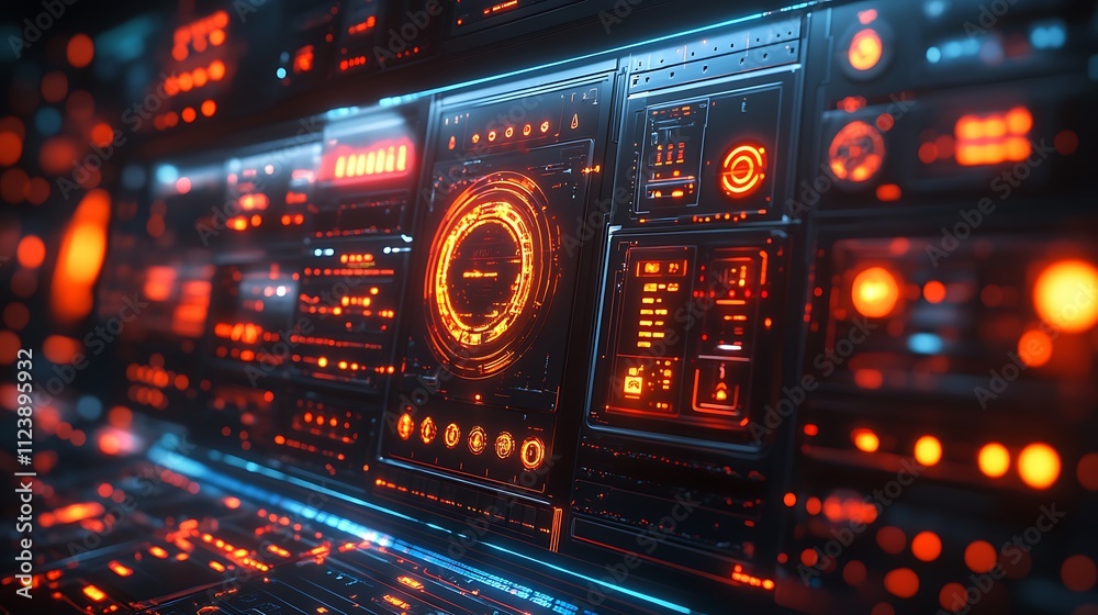 Fototapeta premium Futuristic ui display close-up on digital space graphic design