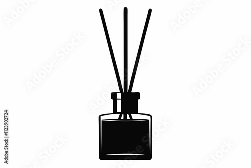 Front view of black aromatic reed diffuser bottle isolated on white background