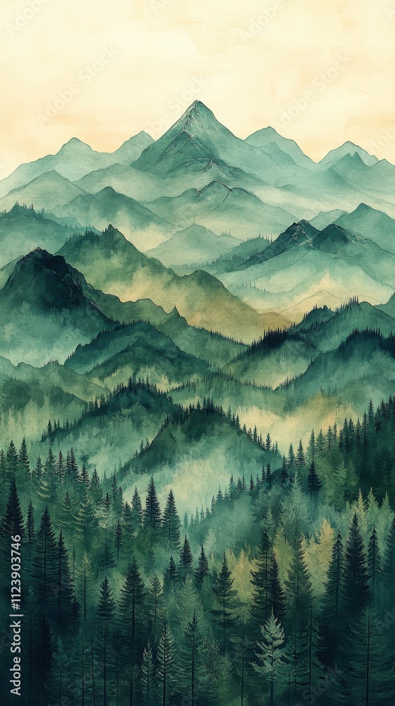Fototapeta premium majestic mountains with a soft gradient of green and blue