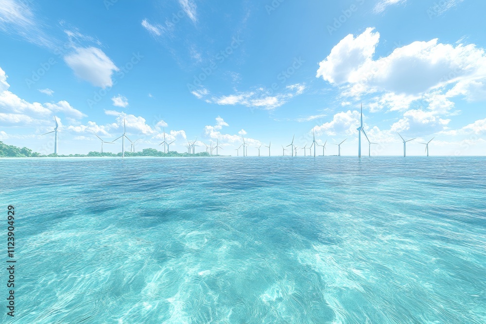 Obraz premium A wind turbines standing tall in the open water. Generative AI