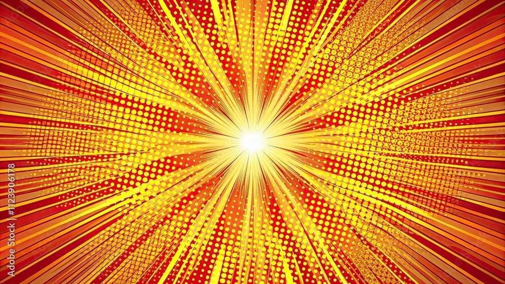 Obraz premium Comic book style action layout background with halftone dots and dynamic speed effects, comic book, action