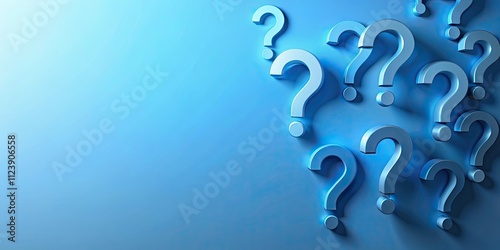 Question marks on a gradient blue background , confusion, uncertainty, unknown, concept, curiosity, puzzlement