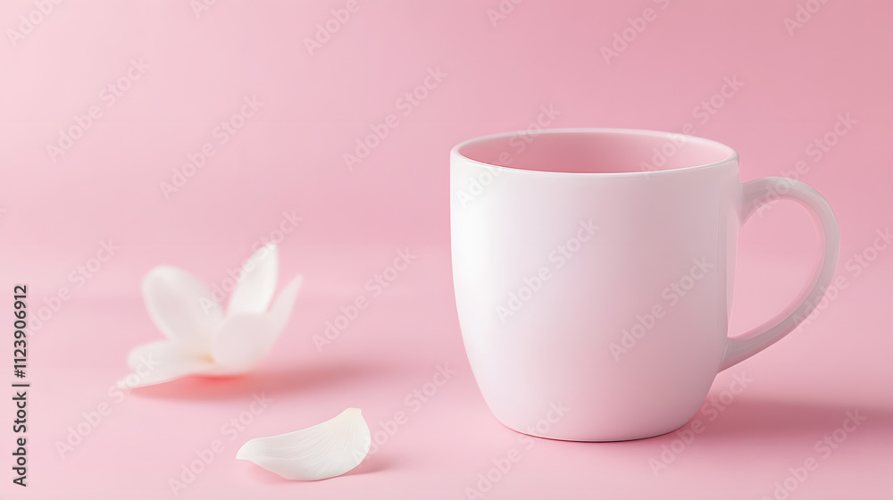 Fototapeta premium Plain White Coffee Mug on Soft Pink Background for mockup