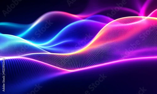Video of a abstract waves shape glowing in ultraviolet spectrum.