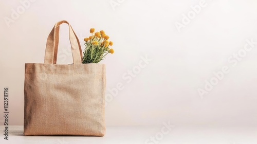 Eco-friendly tote bag with vibrant flowers, perfect for daily errands and shopping. photo