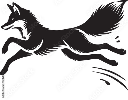 A silhouette of a fox leaping mid run with its legs extended vector