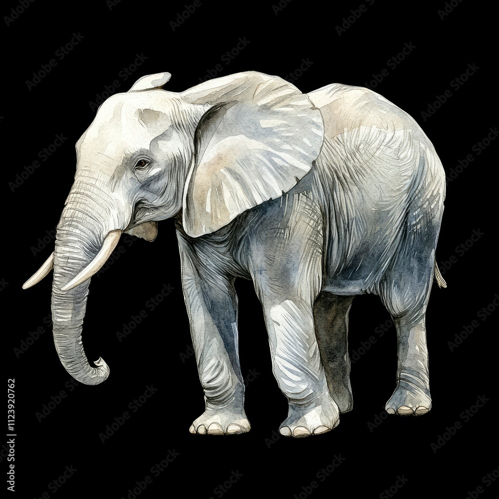 Fototapeta premium Watercolor Painting of a Grey Elephant with Large Ears