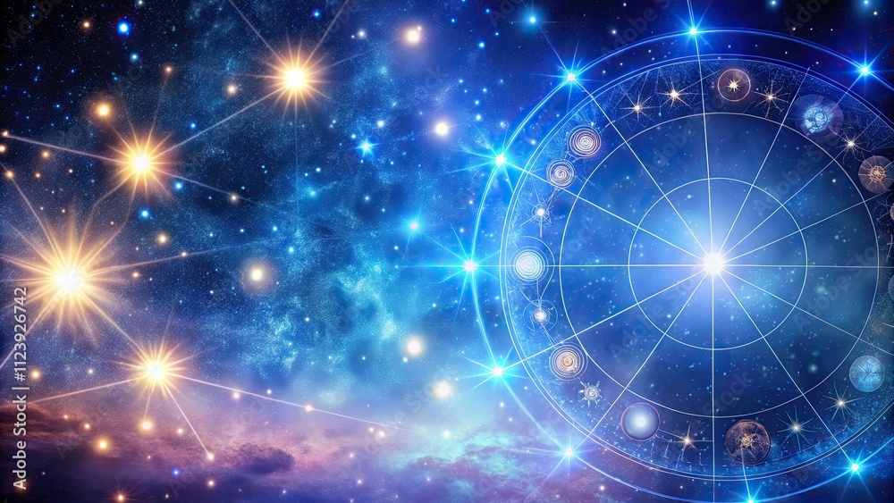 Obraz premium Starry night sky background with zodiac signs, astronomy, astrology, tarot cards, and psychic elements, starry night, sky