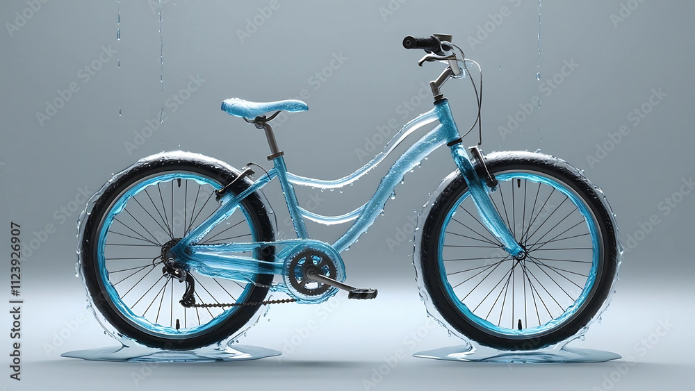 Fototapeta premium Blue bicycle in water droplets