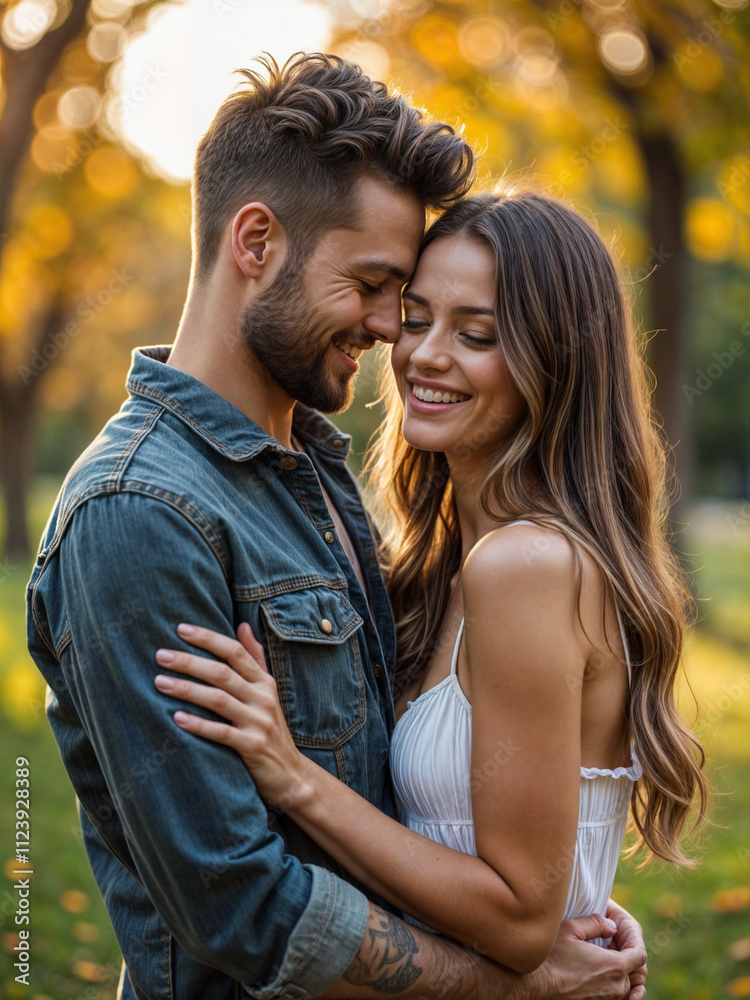 Fototapeta premium A Photo of a Lovely Couple in Love Standing in a Garden