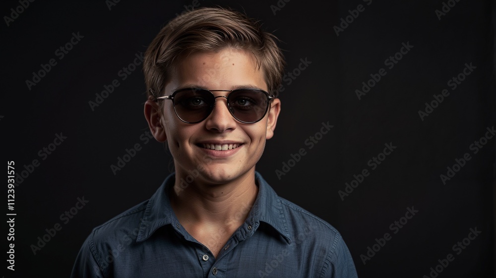 Obraz premium A boy with sunglasses and black dackground