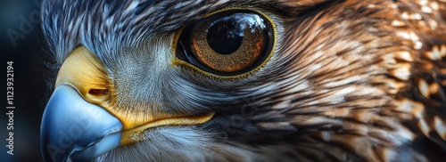 A Close Up Of A Hawks Eye And Feathers photo