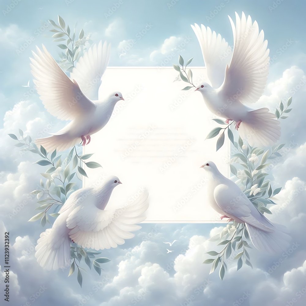 Fototapeta premium White Doves Soaring in a Serene Heavenly Setting