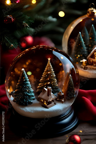 Modern Christmas Scene with Sleek and Stylish Architecture and Snow globe