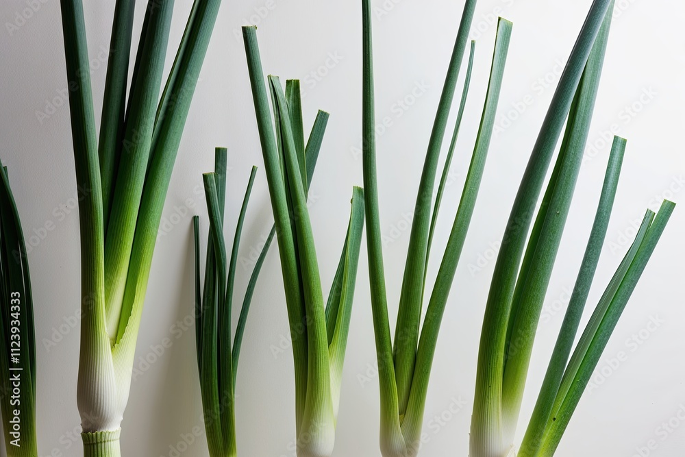 Fototapeta premium Vibrant Organic Green Leeks Against a Clean White Background