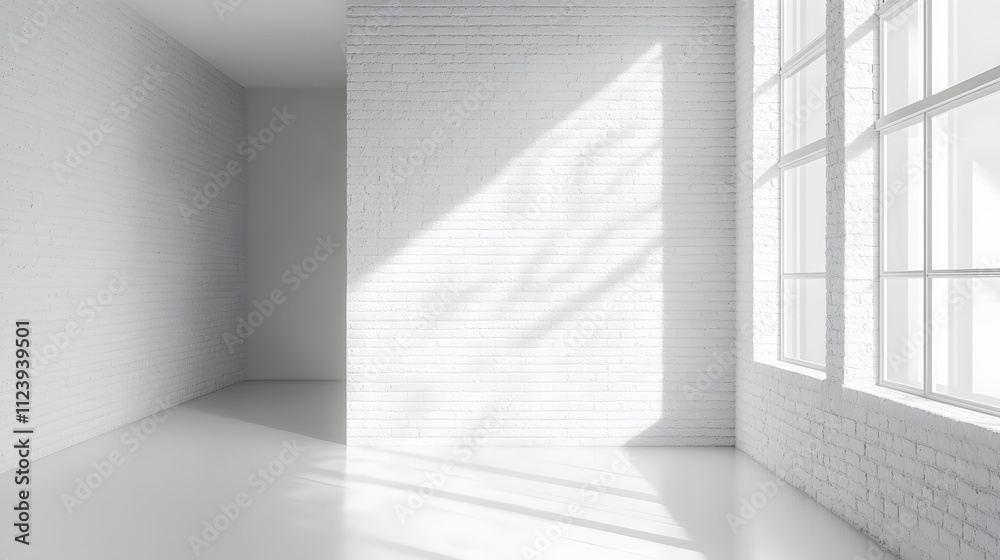 Obraz premium White Brick Wall Room With Large Window Sunlight