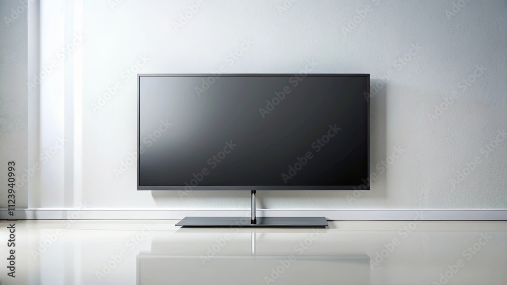 Fototapeta premium A sleek modern flat screen TV mounted on a white wall, television, technology, entertainment, screen, display