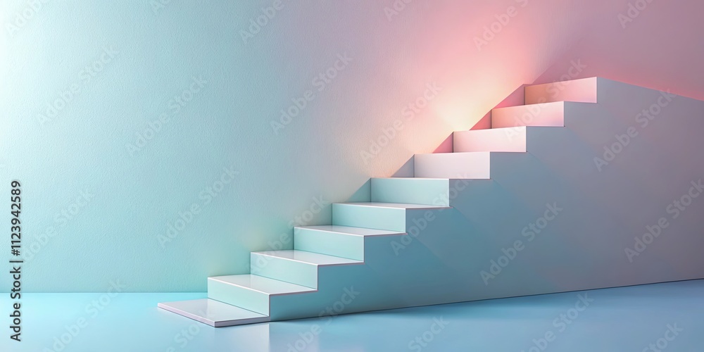 Obraz premium Pastel-colored staircase ascending against a soft wall background