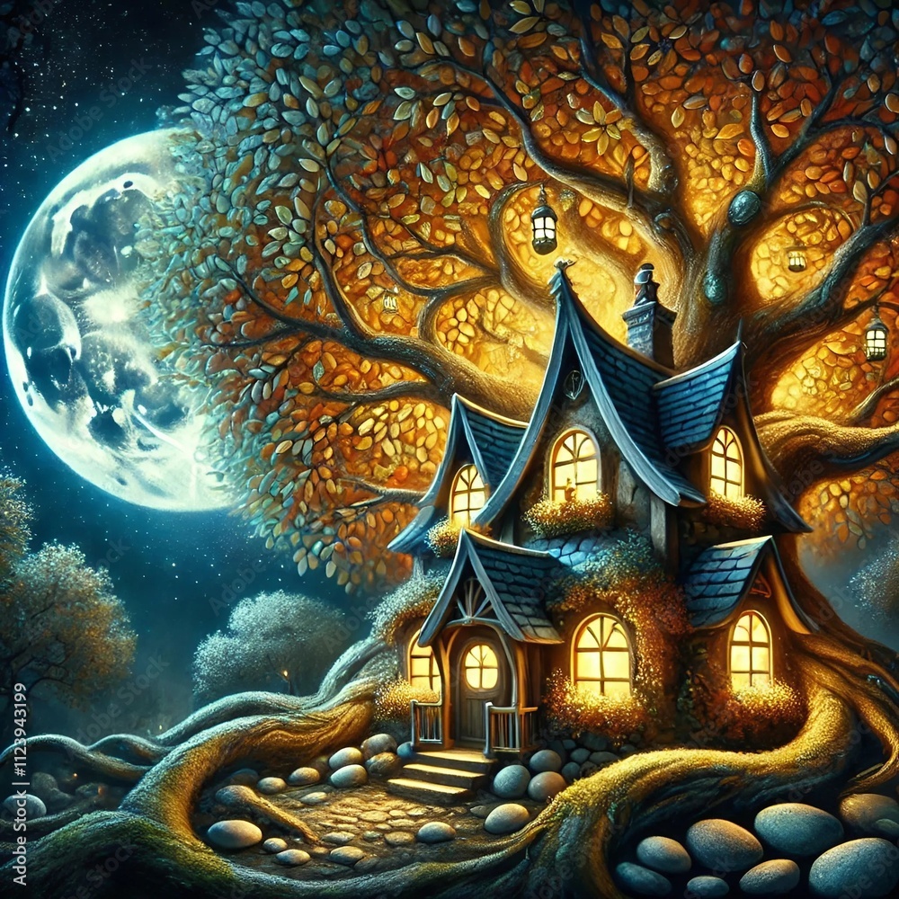 Fototapeta premium Ethereal Night Under the Watchful Moon