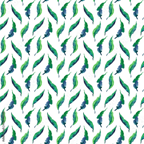 Blue floral watercolor seamless pattern for printing. Intertwining leaves and branches hand drawn. Nature botanical background design for fabric, textile, print, cover, banner and invitation.