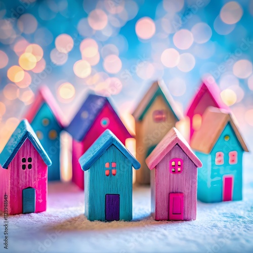 Miniature colorful houses, fairy tale village.
