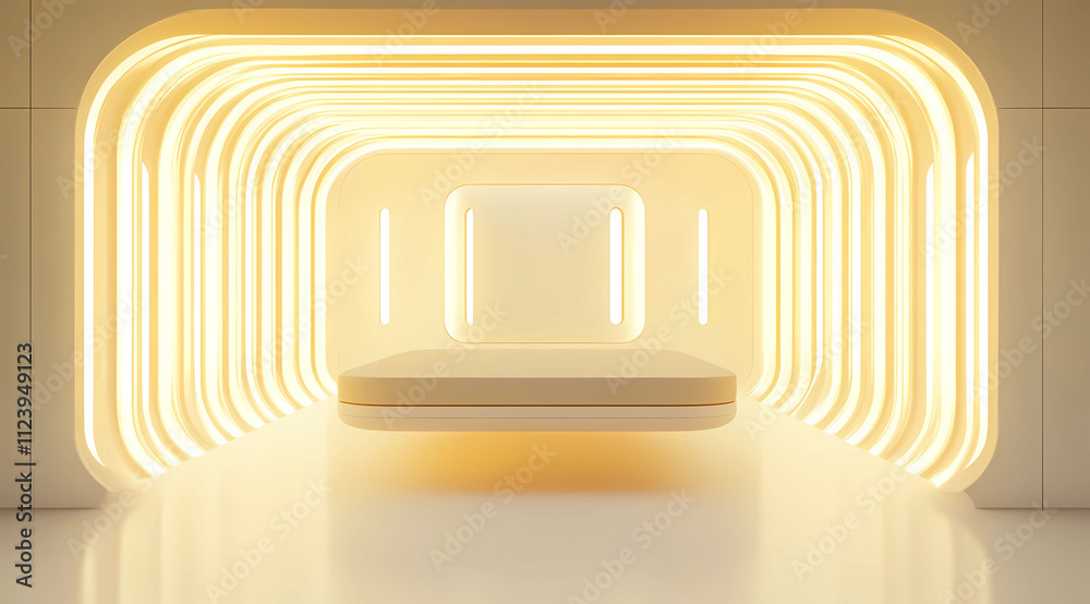 Obraz premium Digital Tech Exhibit in a Floating Capsule with Futuristic Displays and Cutting-Edge Innovation