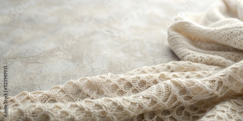 Cream-colored Knitted Fabric Draped on a Neutral Background, Ideal for Textile Designs and Fashion Projects