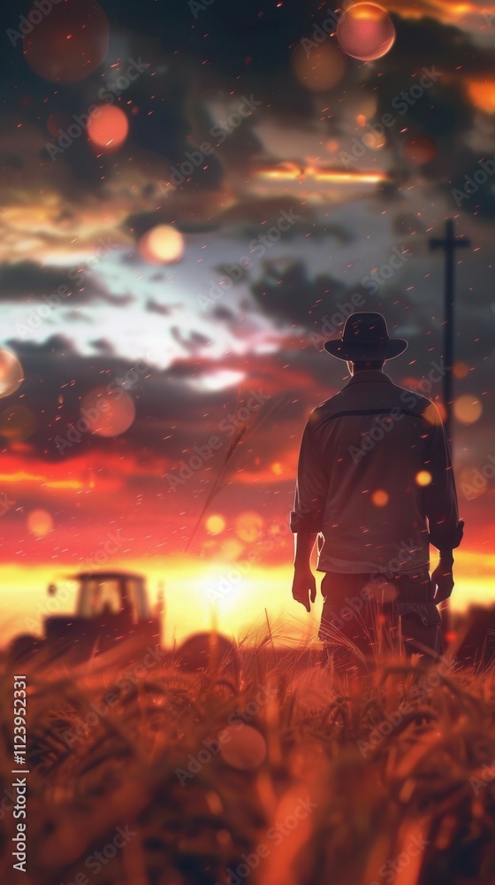 Obraz premium Rural Resilience. Farmer checking the weather forecast concept