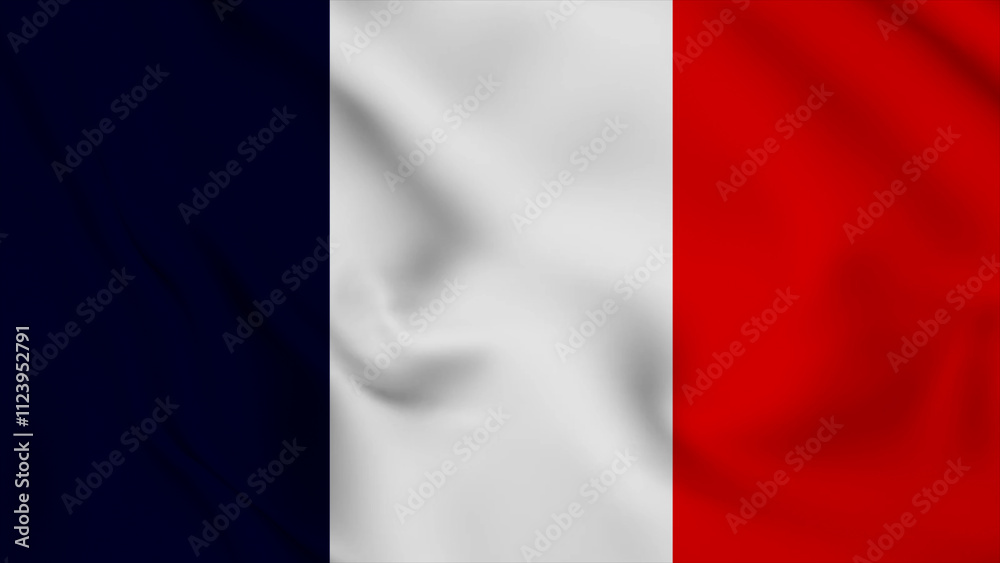 Naklejka premium France Realistic waving flag background. France Independence Day flag icon. Seamless looping animation render image. Waving colorful realistic my country flag graphics photos.