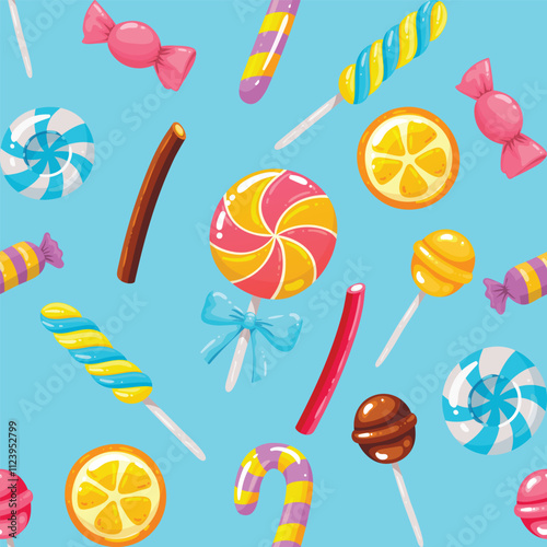 Seamless pattern background design, candy, lollipop, colorful, sweet, tasty, yummy, delicious, sugar, carramel vector art illustration design