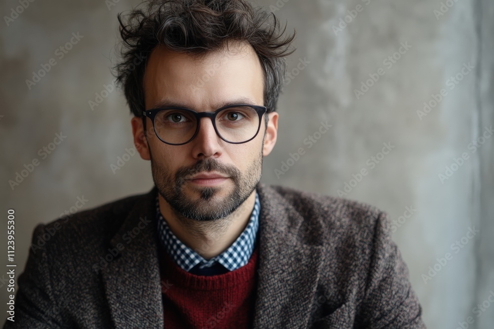 Fototapeta premium Stylish Young Man in Glasses Posing Against a Neutral Background