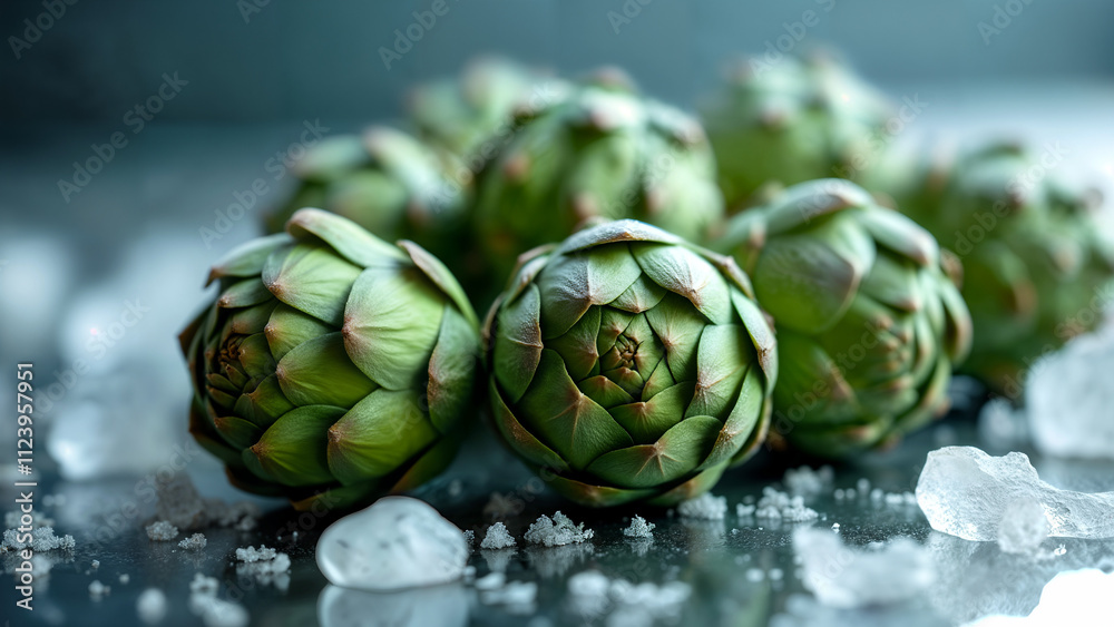 Fototapeta premium Artichoke Hearts on Icy Surface