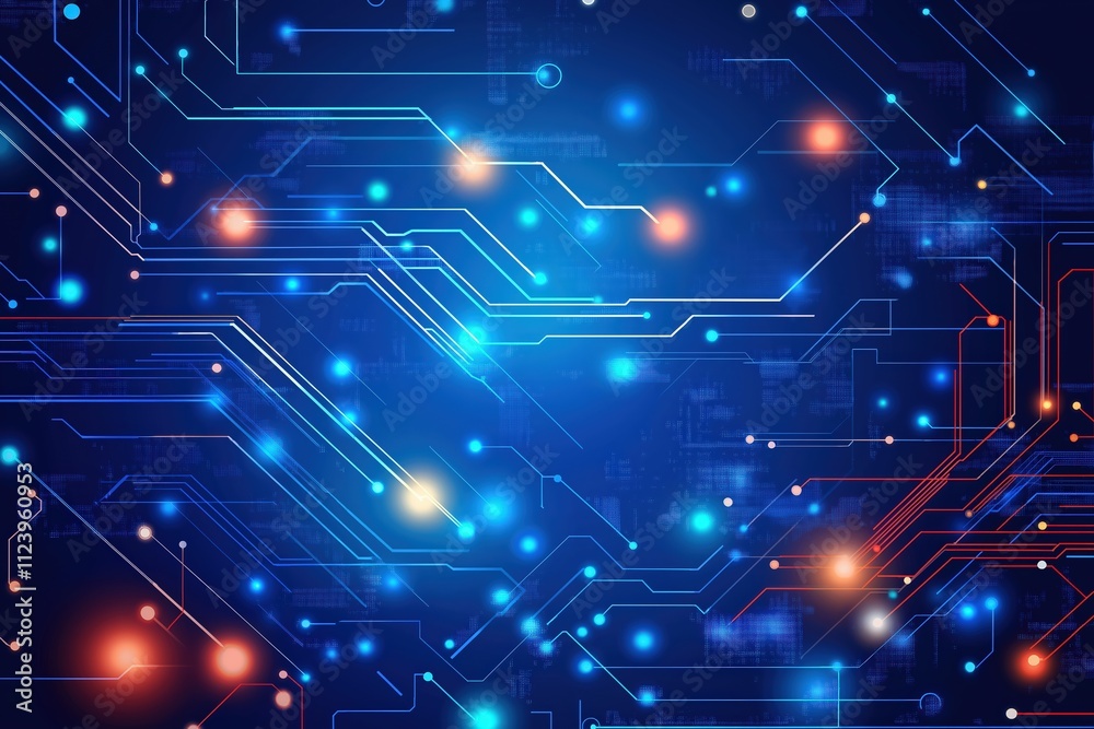 Obraz premium Circuits and lights create a vibrant digital landscape in a futuristic design