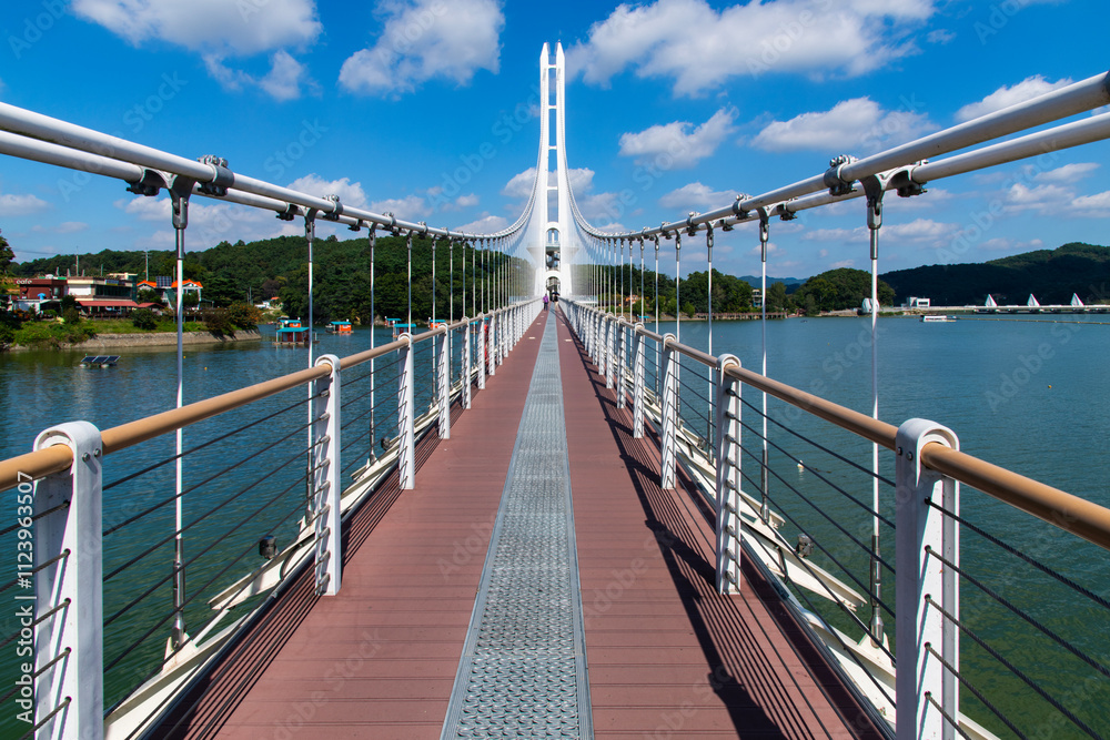Fototapeta premium suspension bridge on the lake