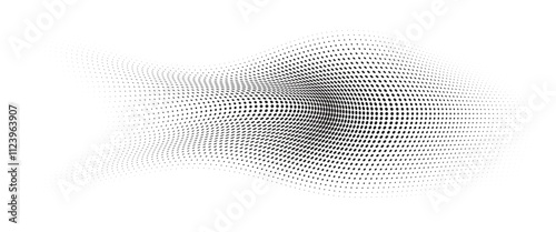 Flowing Wave Dot Halftone Pattern: Curve Gradient Shape on Transparent Background. Suitable for AI, Tech, Network, Digital, Science, and Technology Themes.