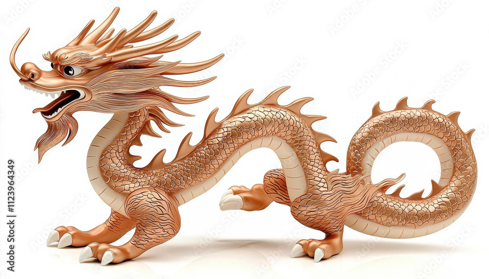 Fototapeta premium chinese dragon statue, happy new year, china, Year of the Wood Dragon , isolated on white background, , copy space, copy space for text,