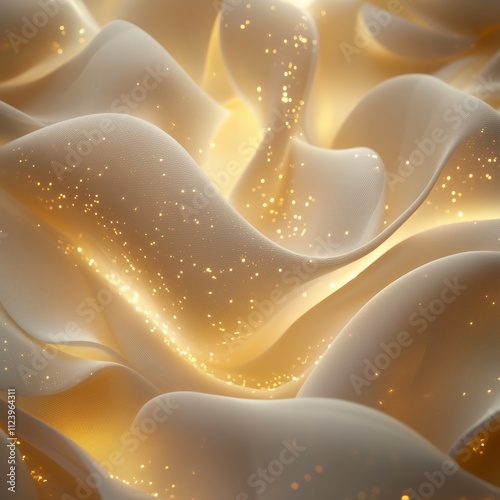 Luxurious Golden Satin Waves with Shimmering Light Particles - made with Generative AI photo